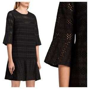 AllSaints Dakota Broderie Anglaise Dress 8 Black (**No Lining**)